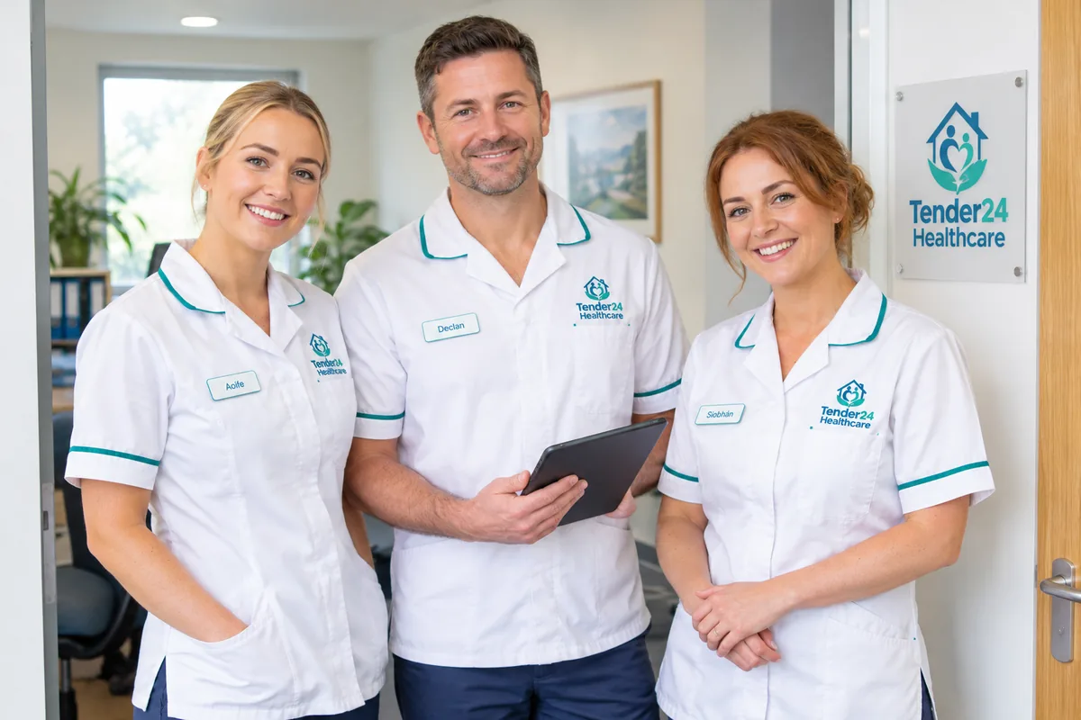 Three Tender24 Healthcare staff in uniform ready to support healthcare organisations